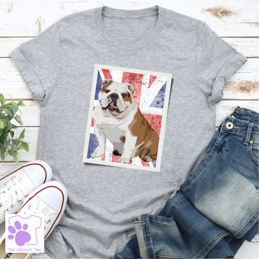 English bulldog union jack grey dog lover tshirt