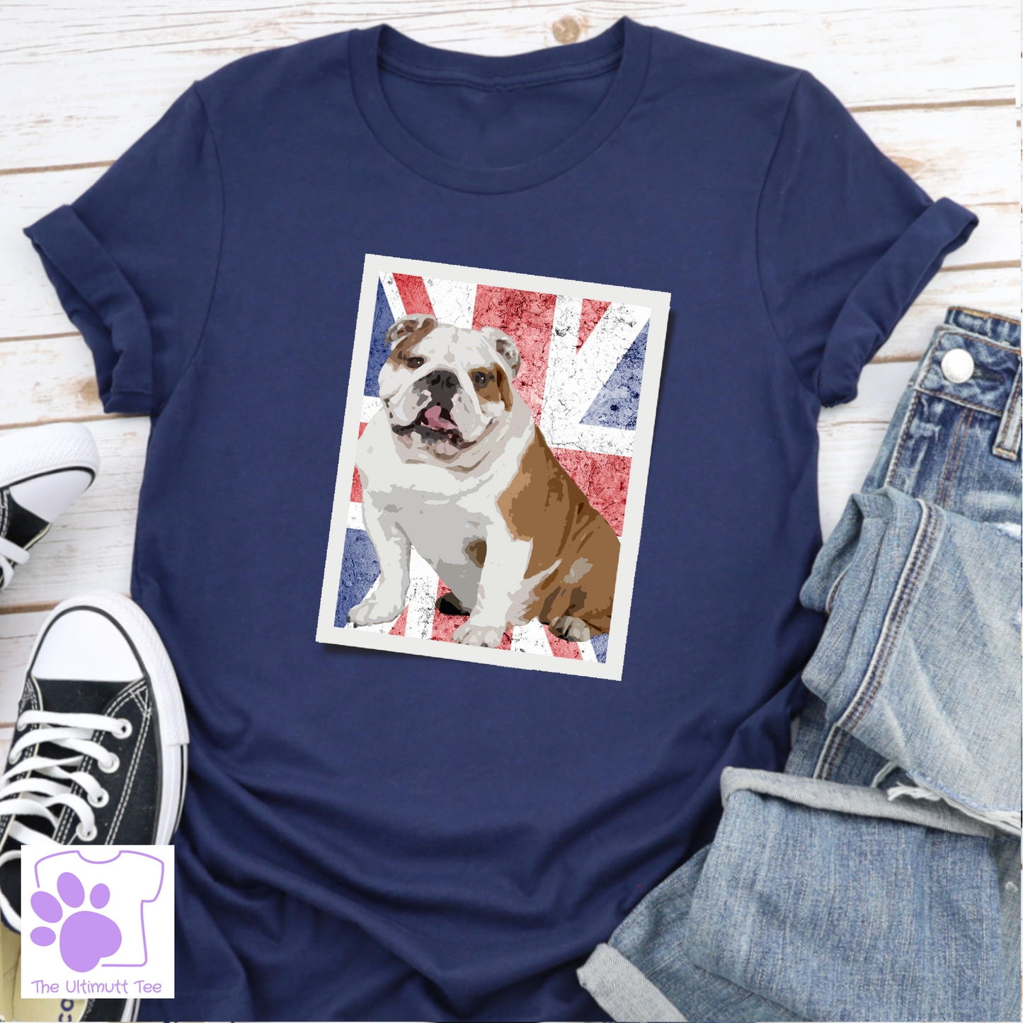 English bulldog union jack navy dog lover tshirt