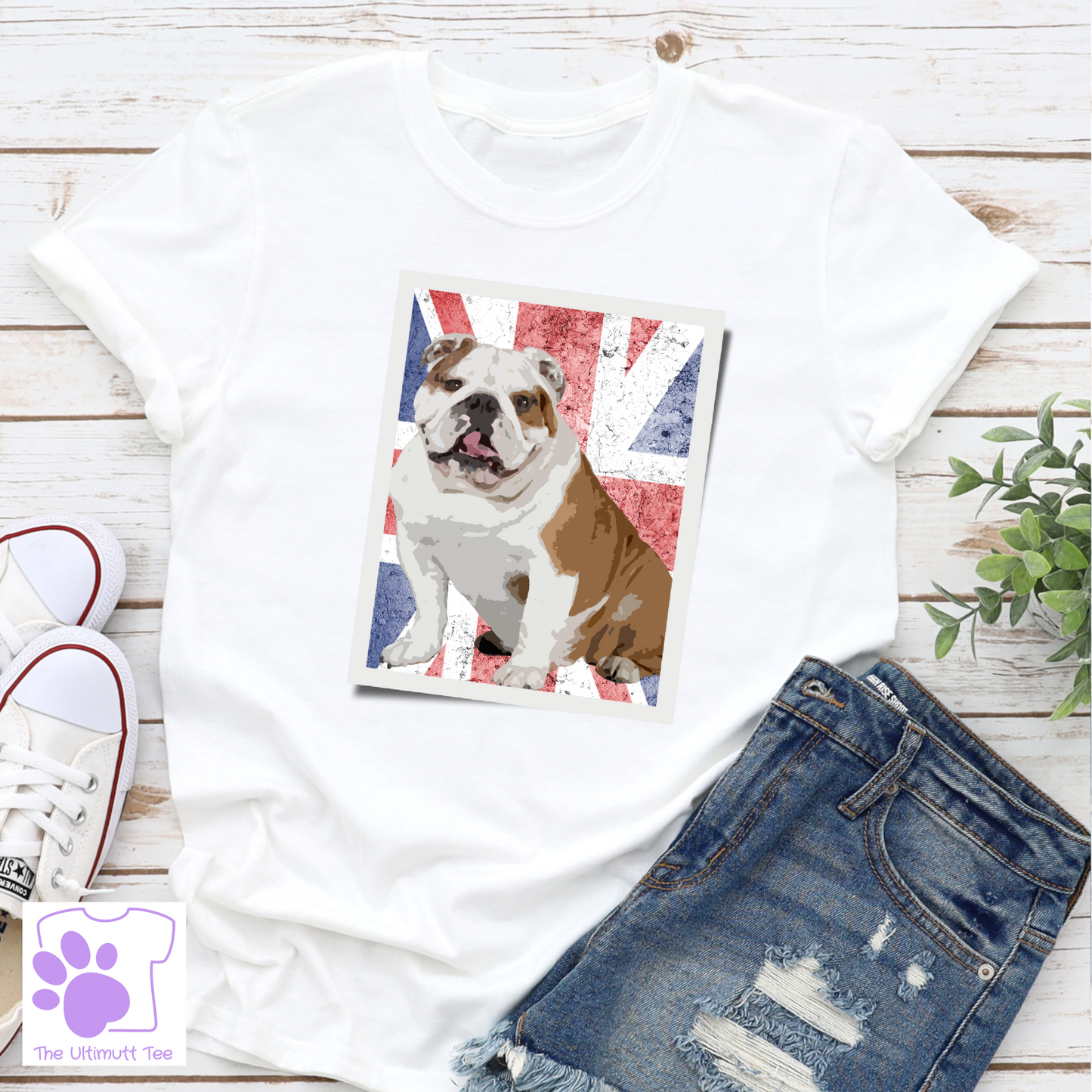 English bulldog union jack white dog lover tshirt