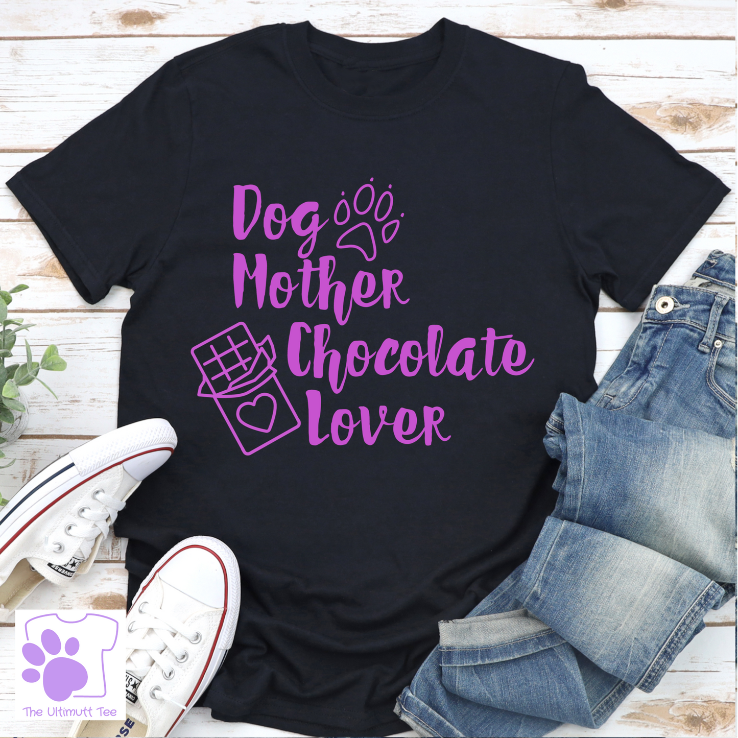 Paw print dog mother chocolate lover black tshirt