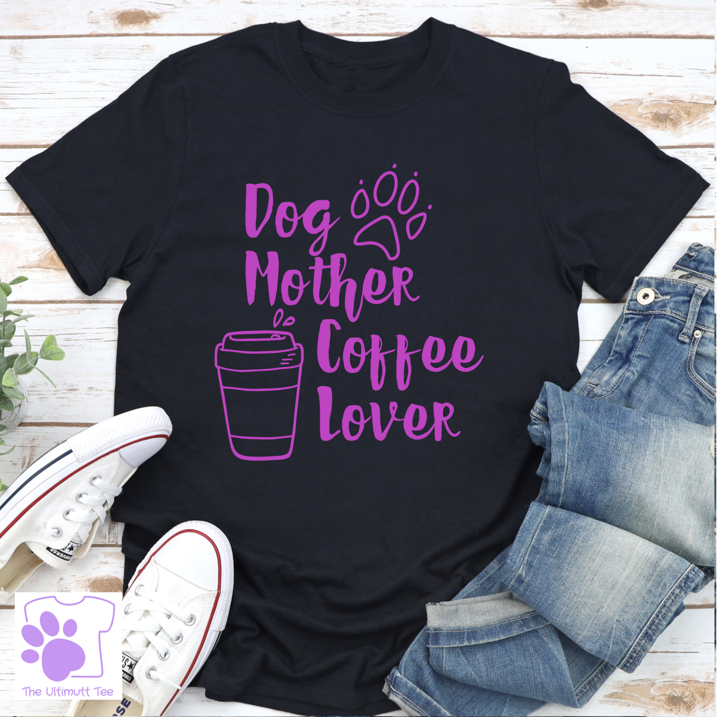 Paw print dog mother coffee lover black tshirt