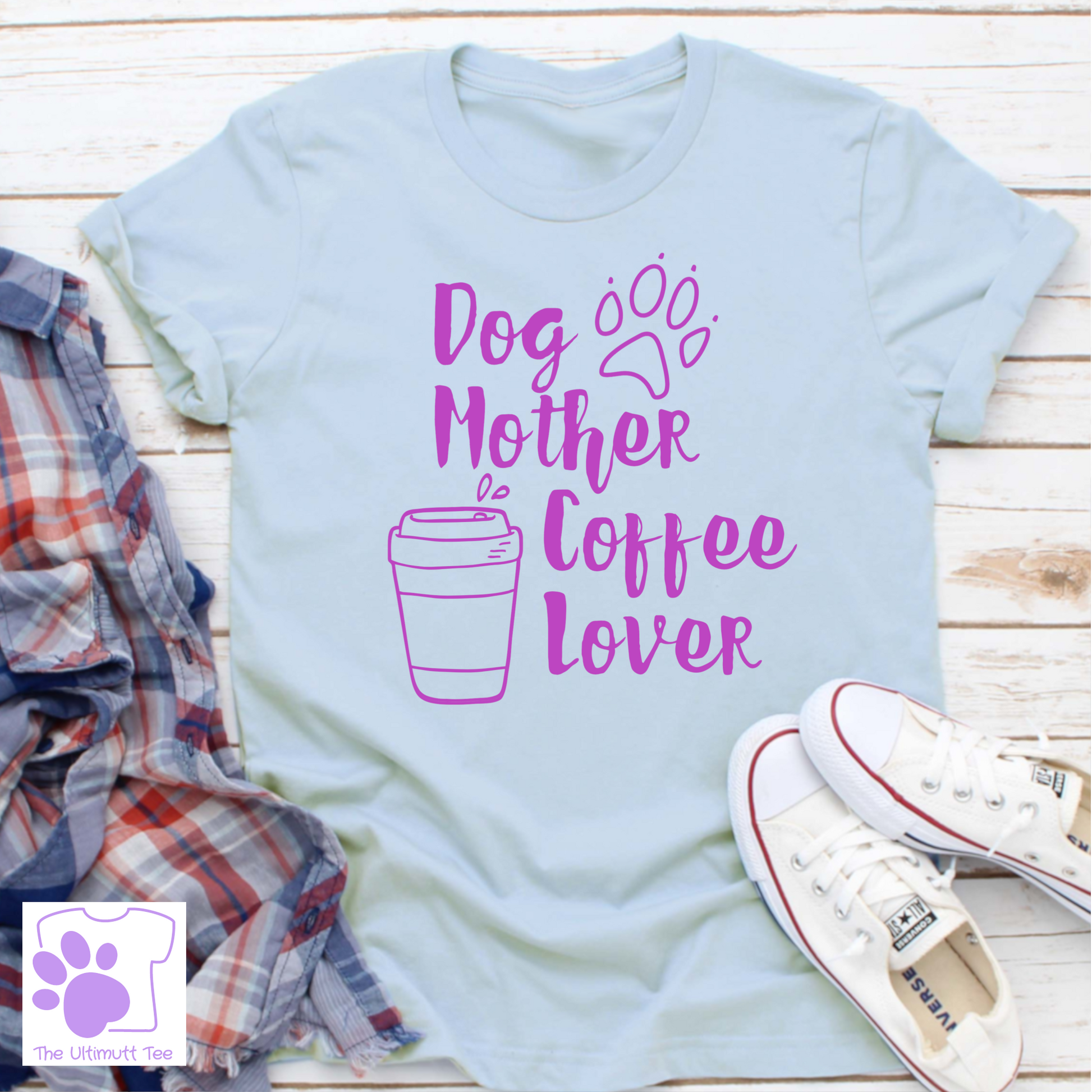 Paw print dog mother coffee lover blue tshirt