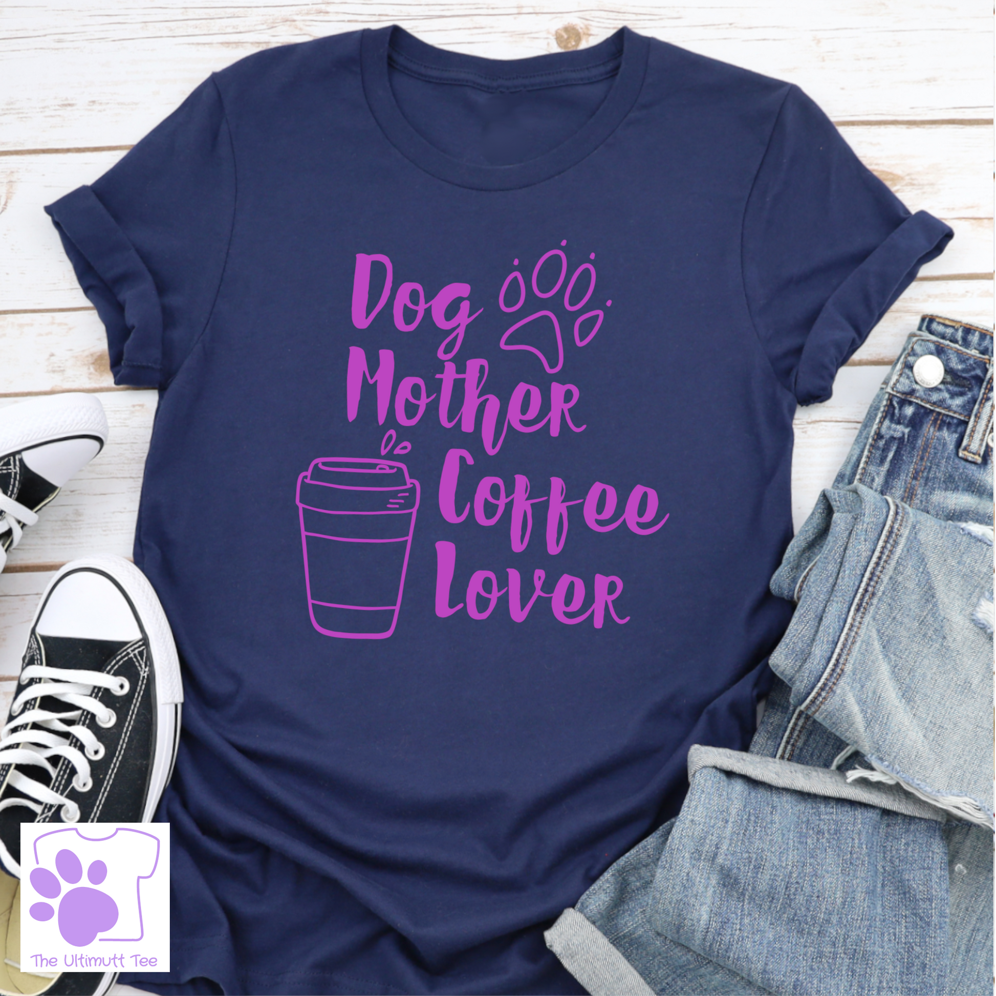 Paw print dog mother coffee lover navy tshirt