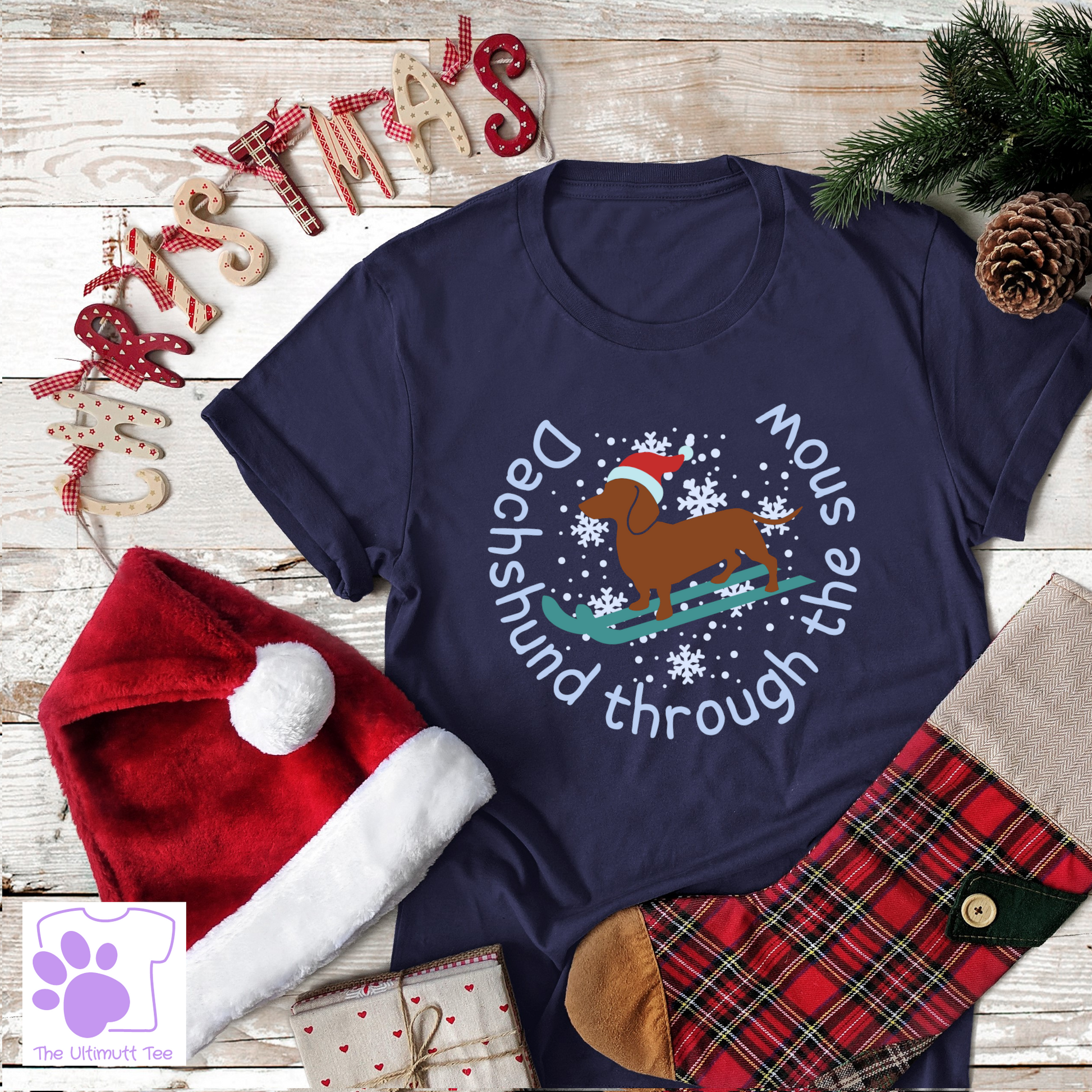 Dachshund Christmas navy dog lover tshirt