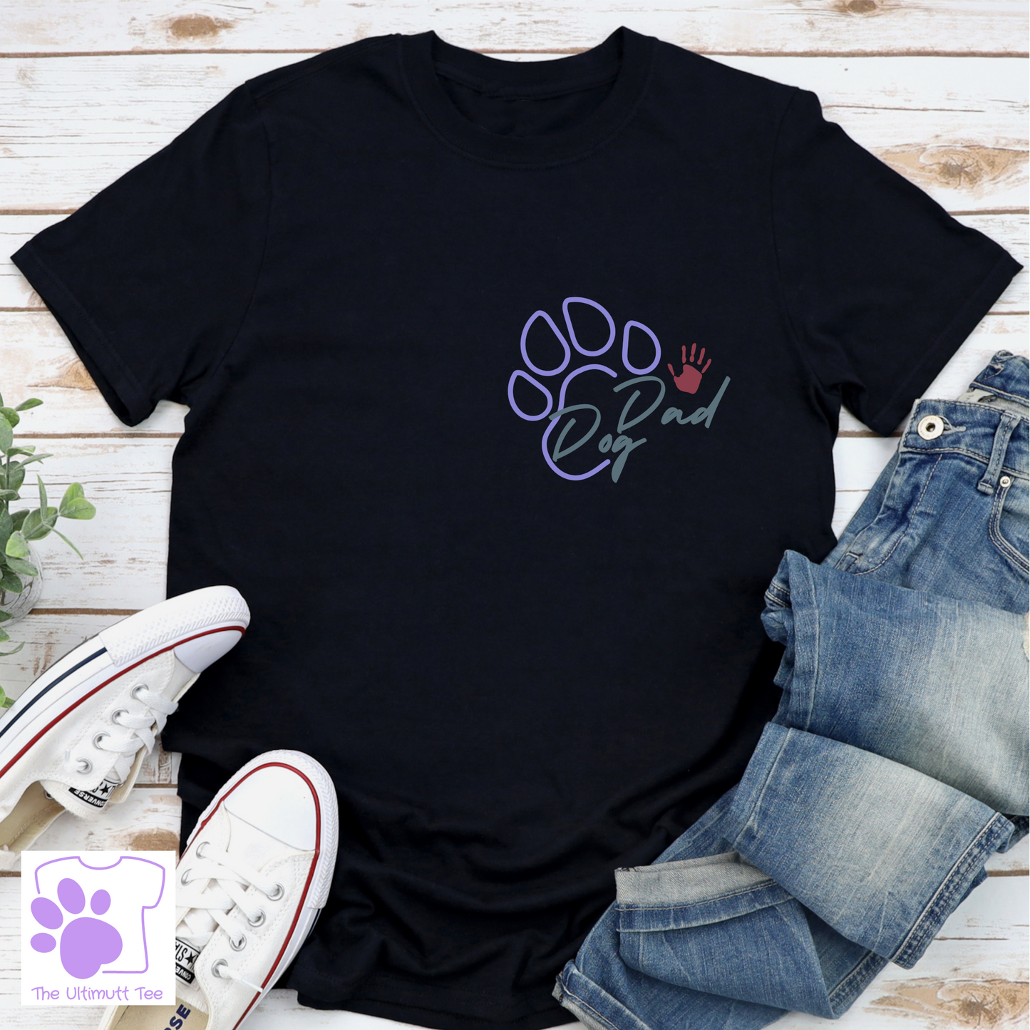 Dog dad paw print black dog lover tshirt