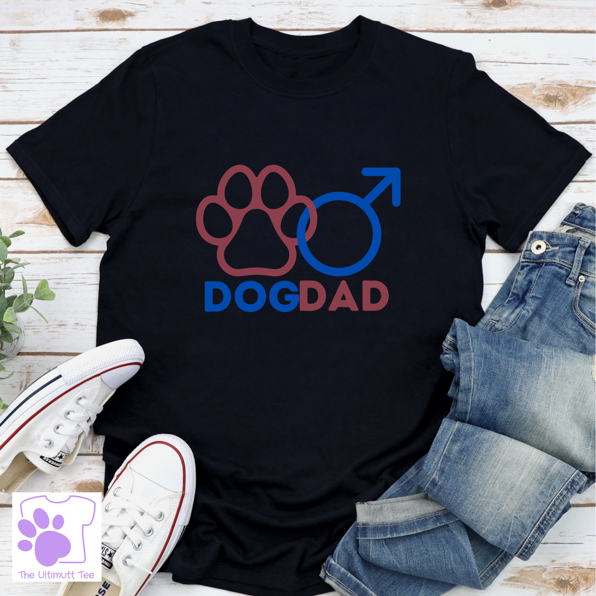 Dog dad paw print gender symbol black dog lover tshirt