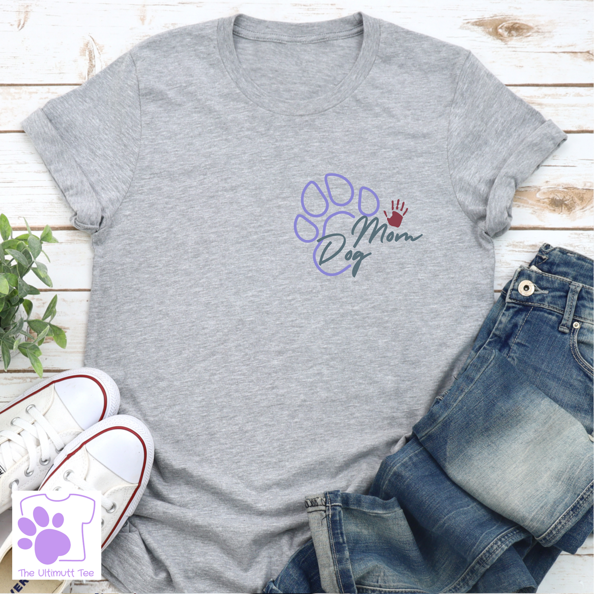 Dog mom paw print grey dog lover tshirt