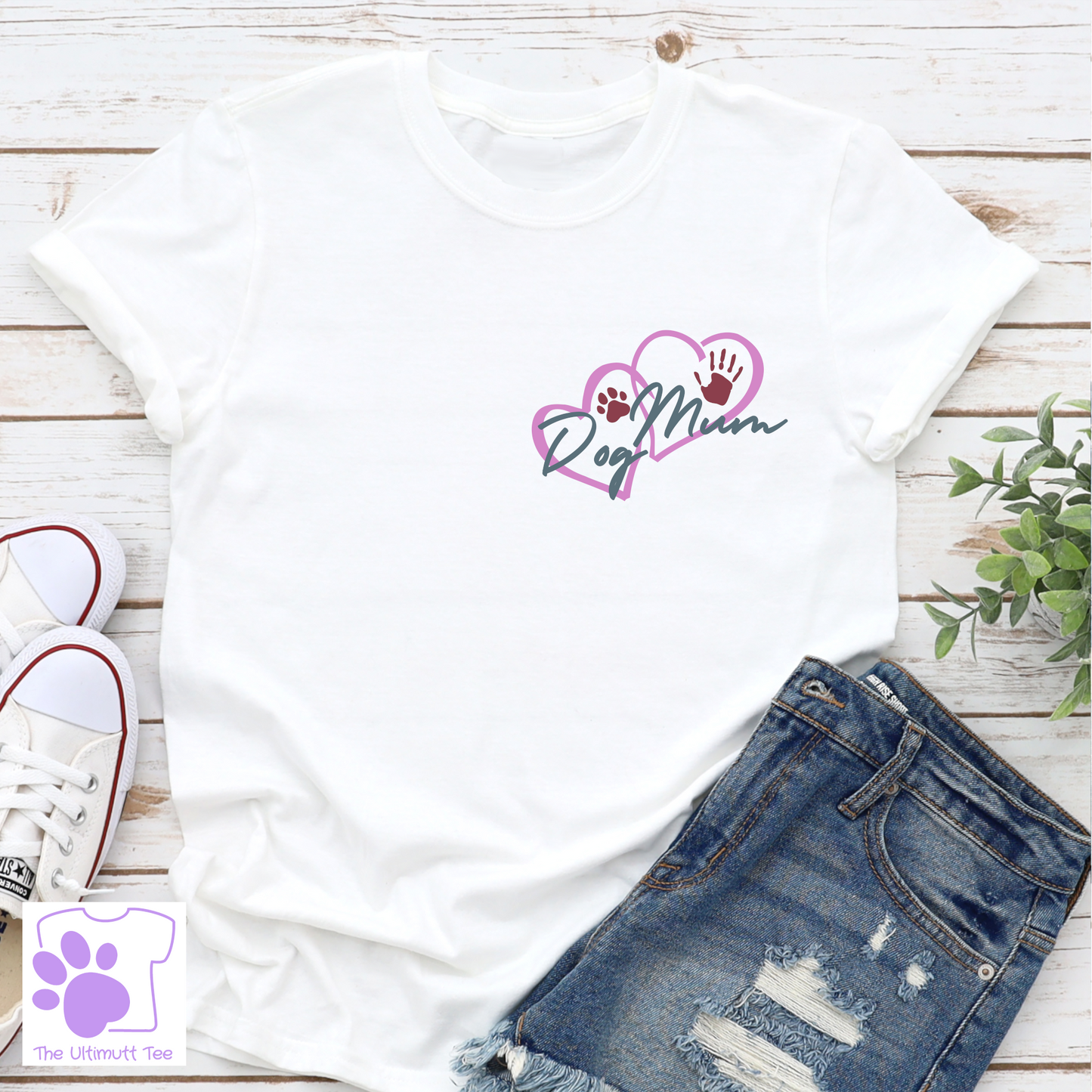 Dog mum love heart white dog lover tshirt