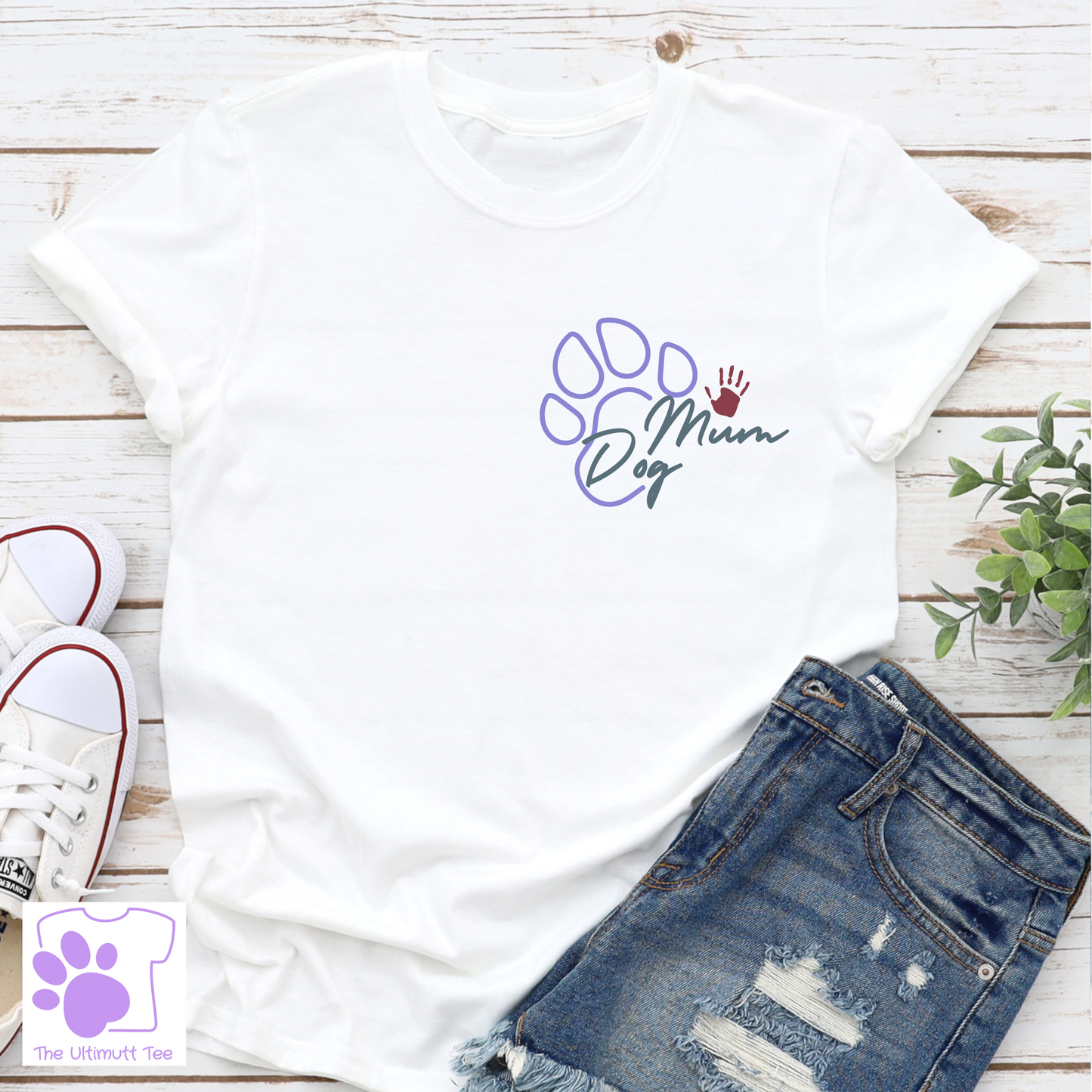 Dog mum paw print white dog lover tshirt