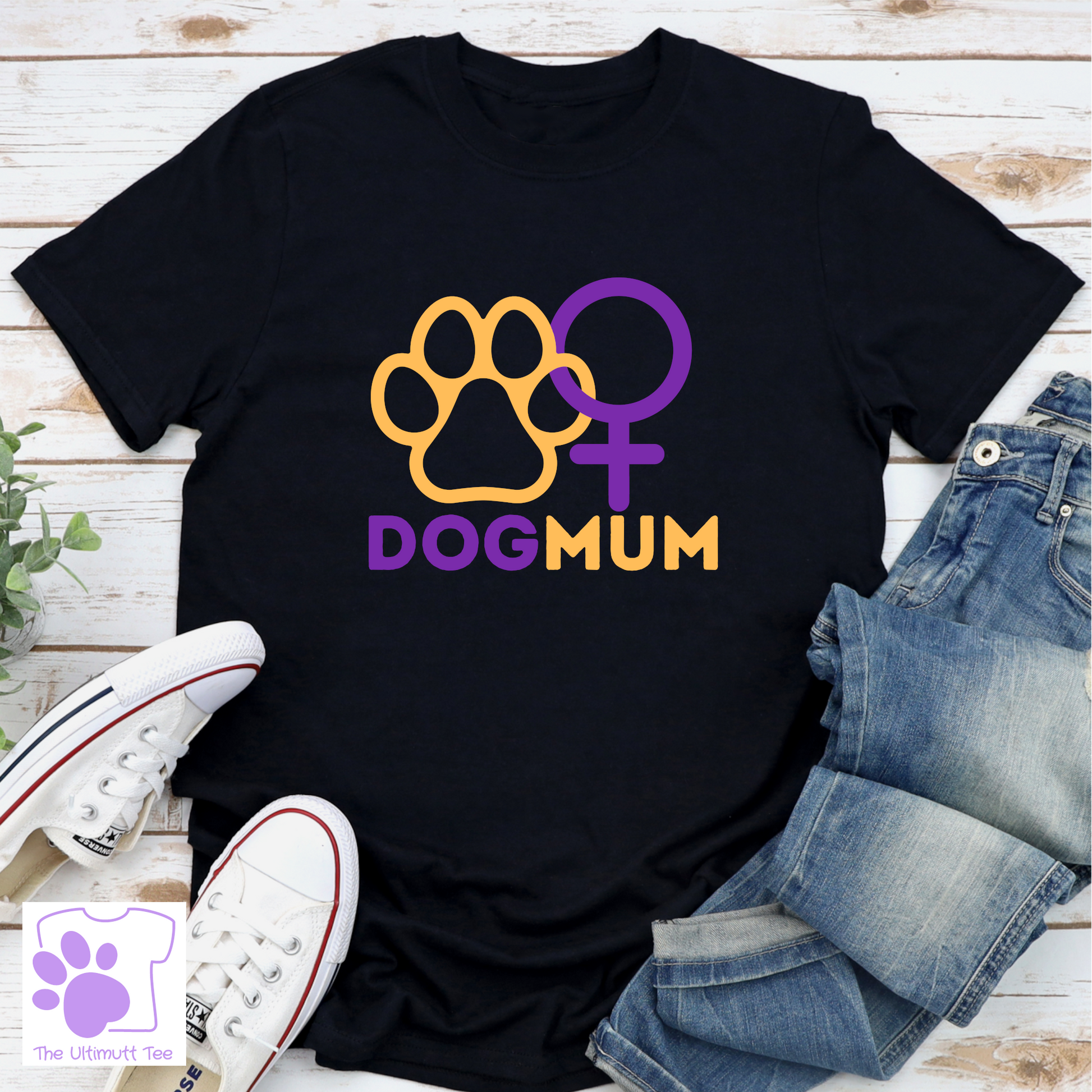 Dog mum paw print gender symbol black dog lover tshirt