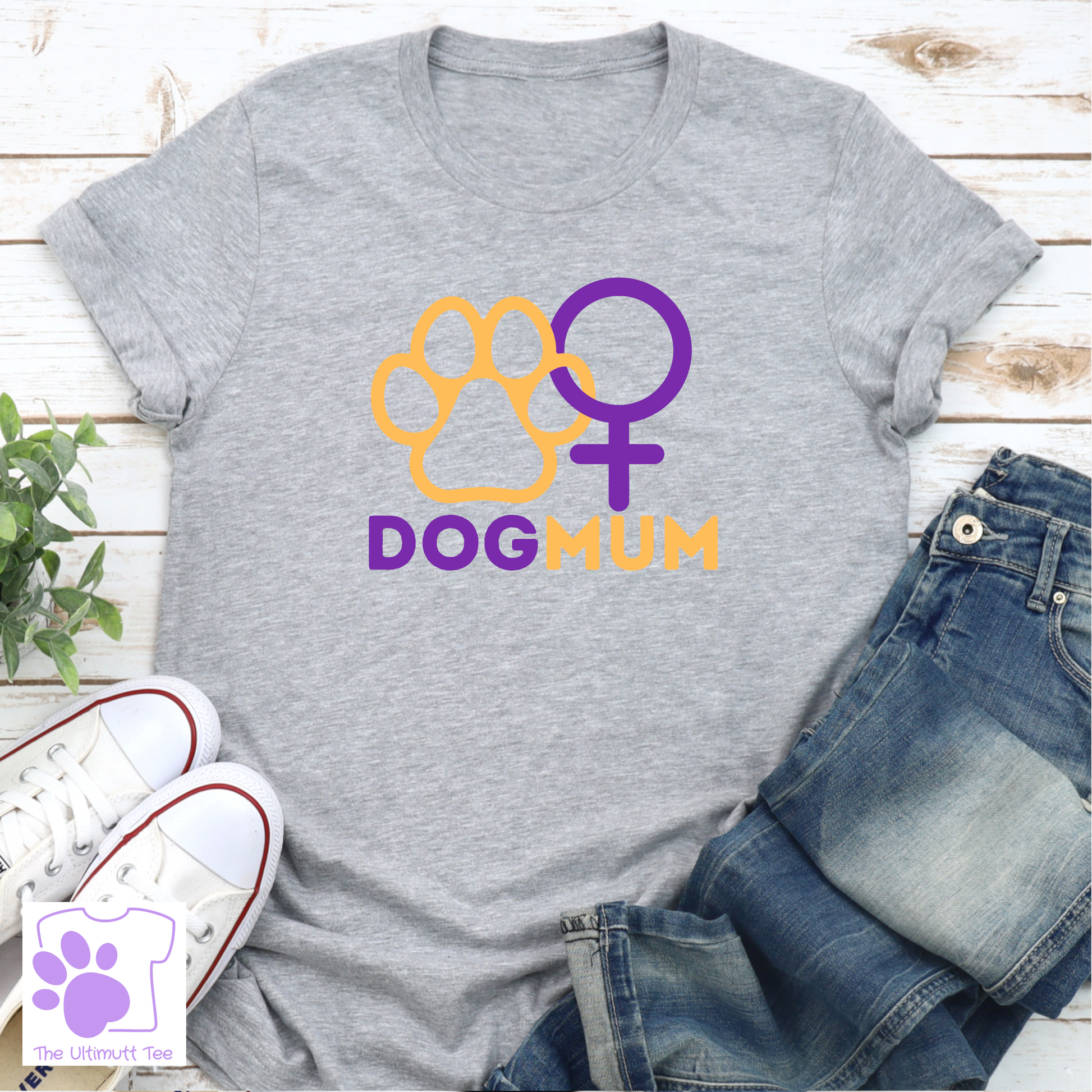 Dog mum paw print gender symbol grey dog lover tshirt