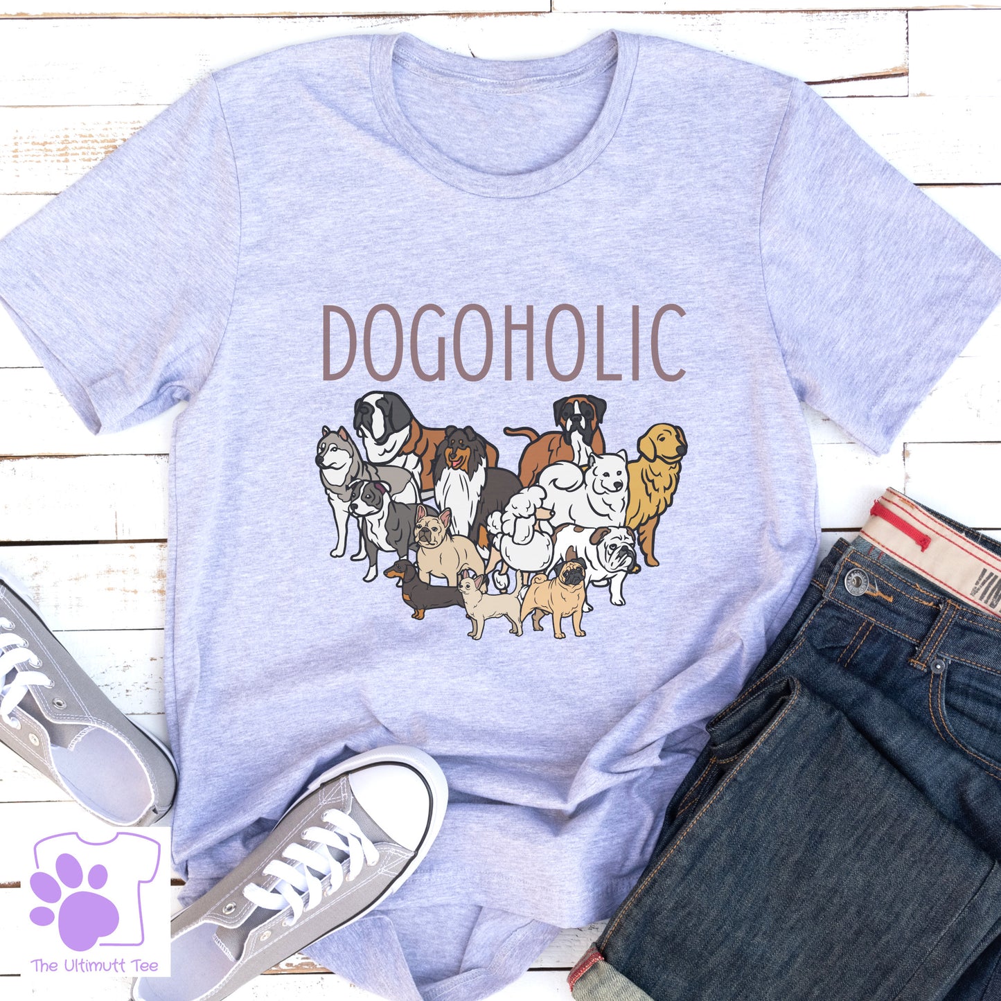 Dogoholic Pack Of Dogs Dog Lover Slogan Vegan T-shirt