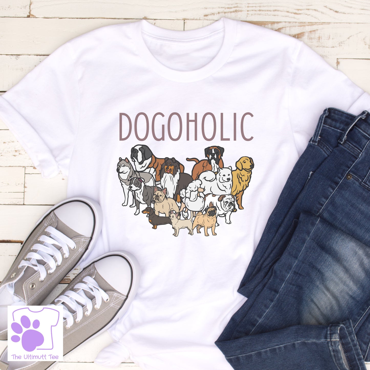 Dogoholic Pack Of Dogs Dog Lover Slogan Vegan T-shirt