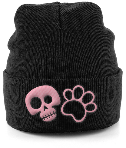 Cute Skull Paw Dog Lover Cuffed Beanie Hat