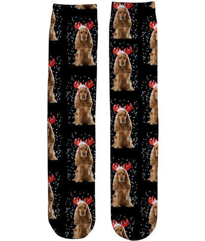 Snowone Cuter Reindeer Spaniel Dog Lover Christmas Tube Socks