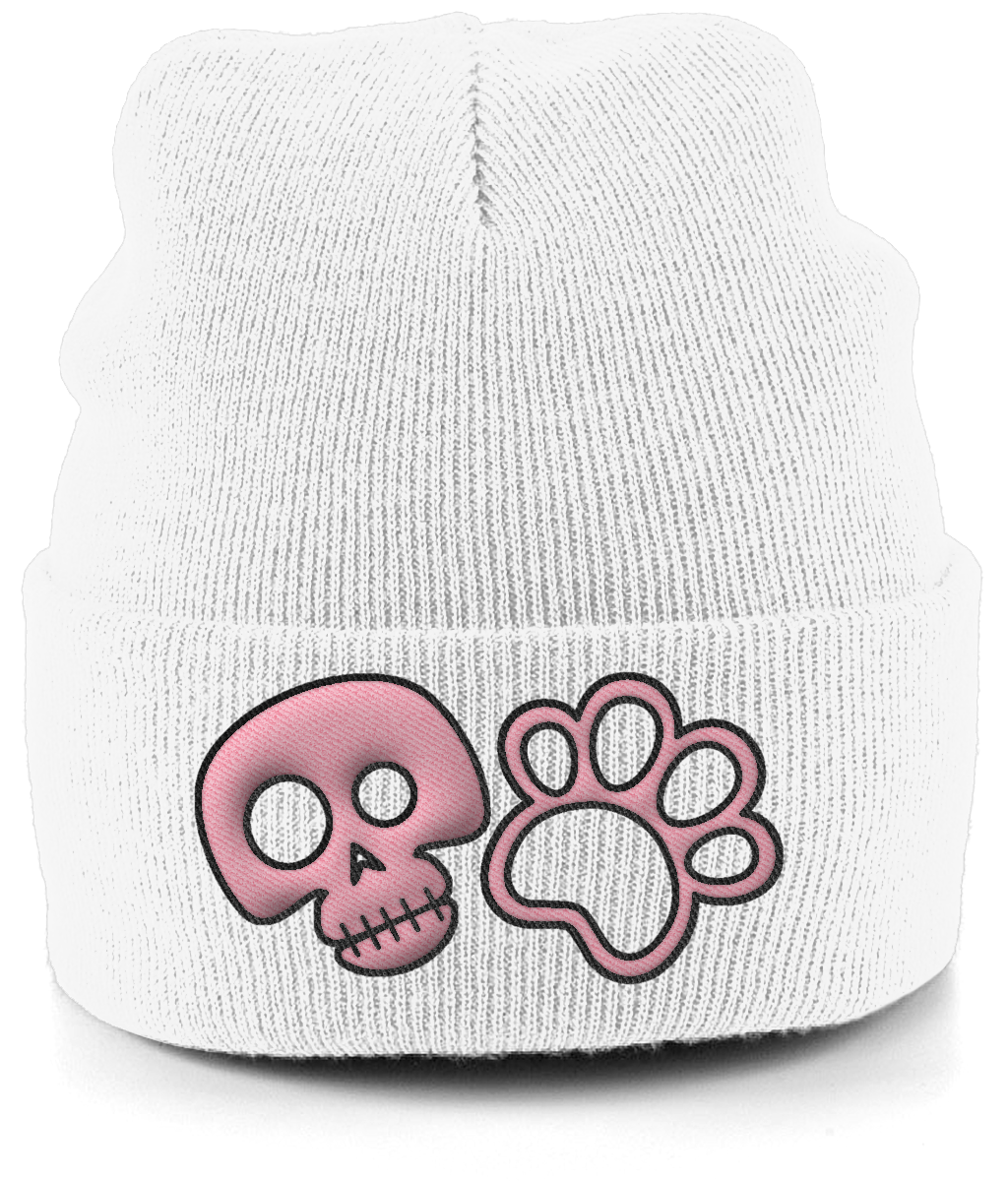 Cute Skull Paw Dog Lover Cuffed Beanie Hat