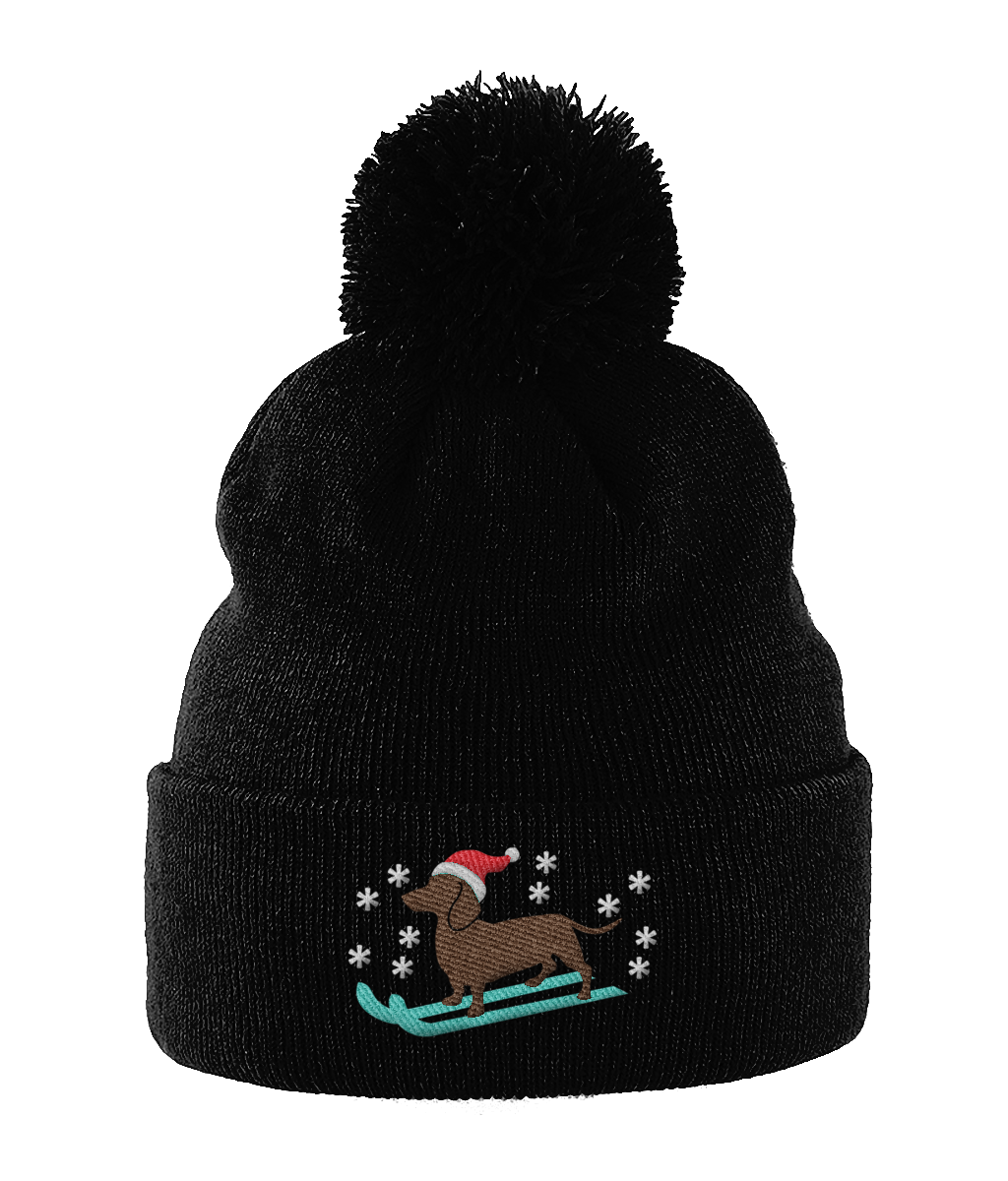 Dachshund Lover Christmas Dog Lover Pompom Beanie Hat black