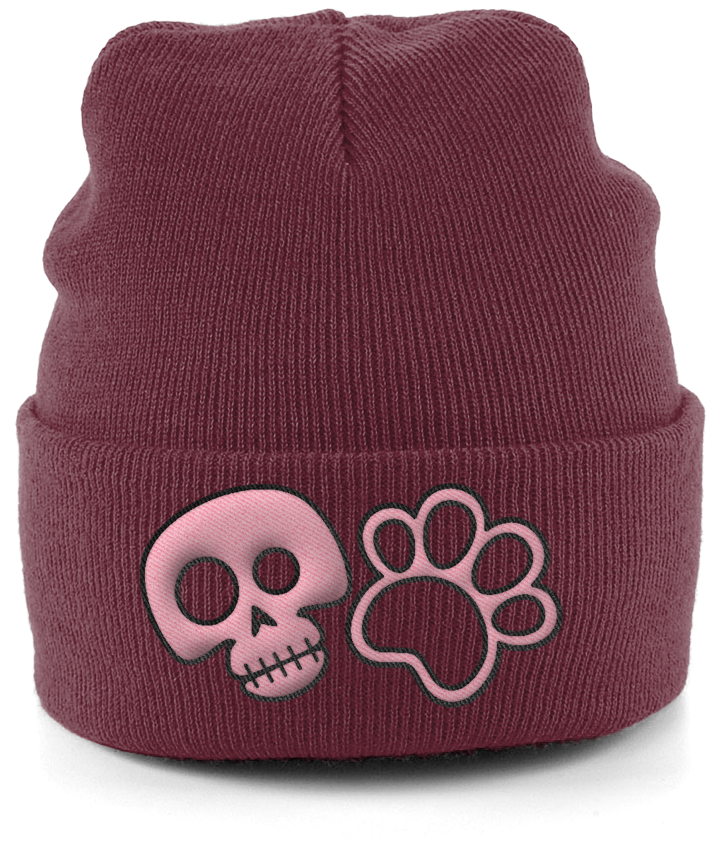 Cute Skull Paw Dog Lover Cuffed Beanie Hat