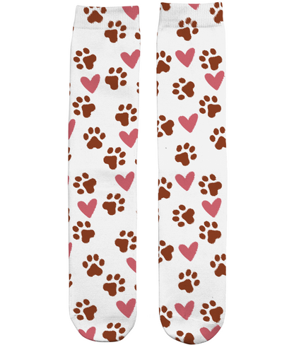 Pawprint Love Heart Pattern Dog Lover Tube Socks