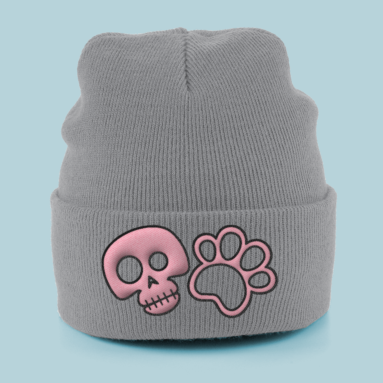 Cute Skull Paw Dog Lover Cuffed Beanie Hat