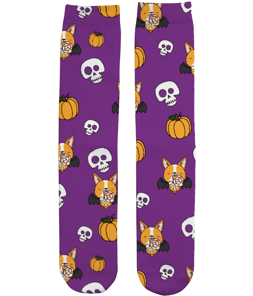 Cute Corgi Halloween Dog Lover Socks Skulls And Pumpkins Socks