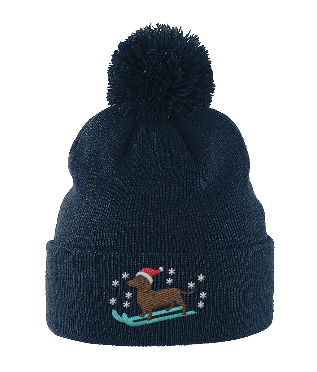 Dachshund Lover Christmas Dog Lover Pompom Beanie Hat navy