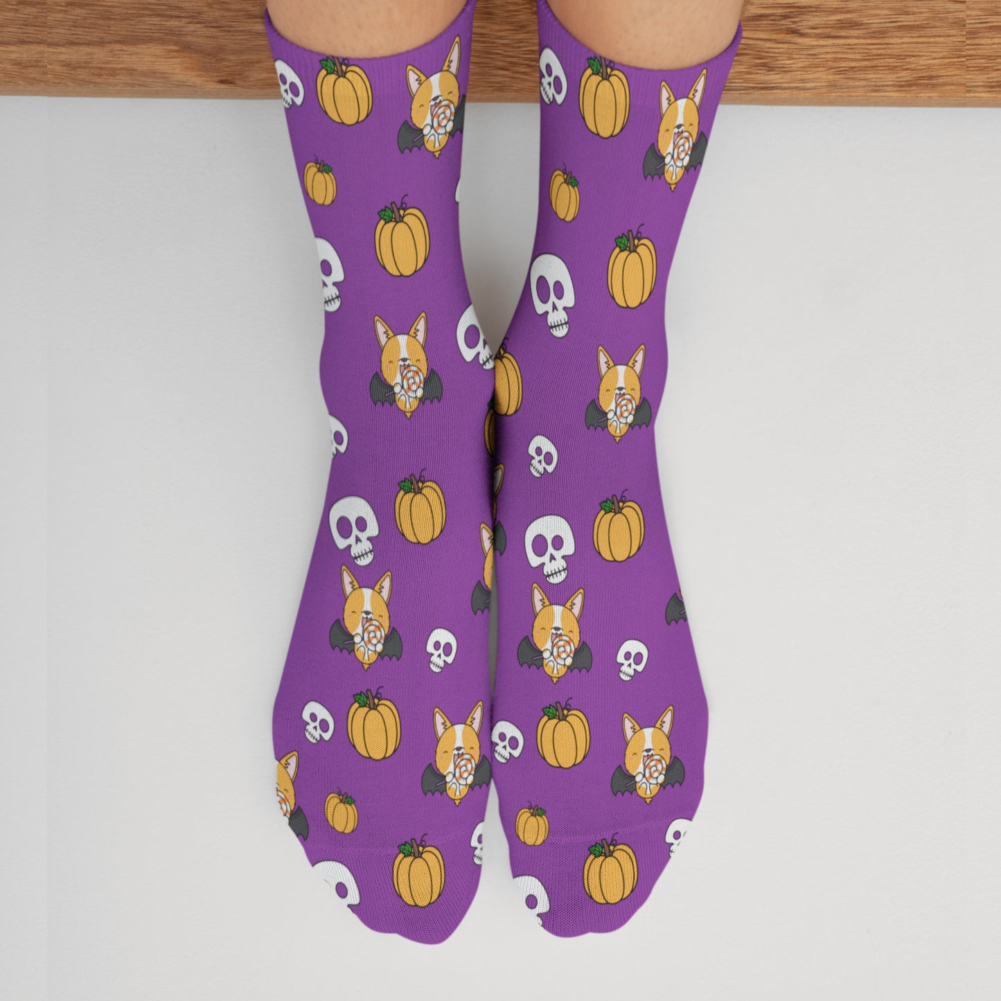 Cute Corgi Halloween Dog Lover Socks Skulls And Pumpkins Socks