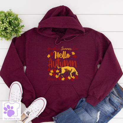 Hello Autumn Dog In Leaves Dog Lover Slogan Hoodie