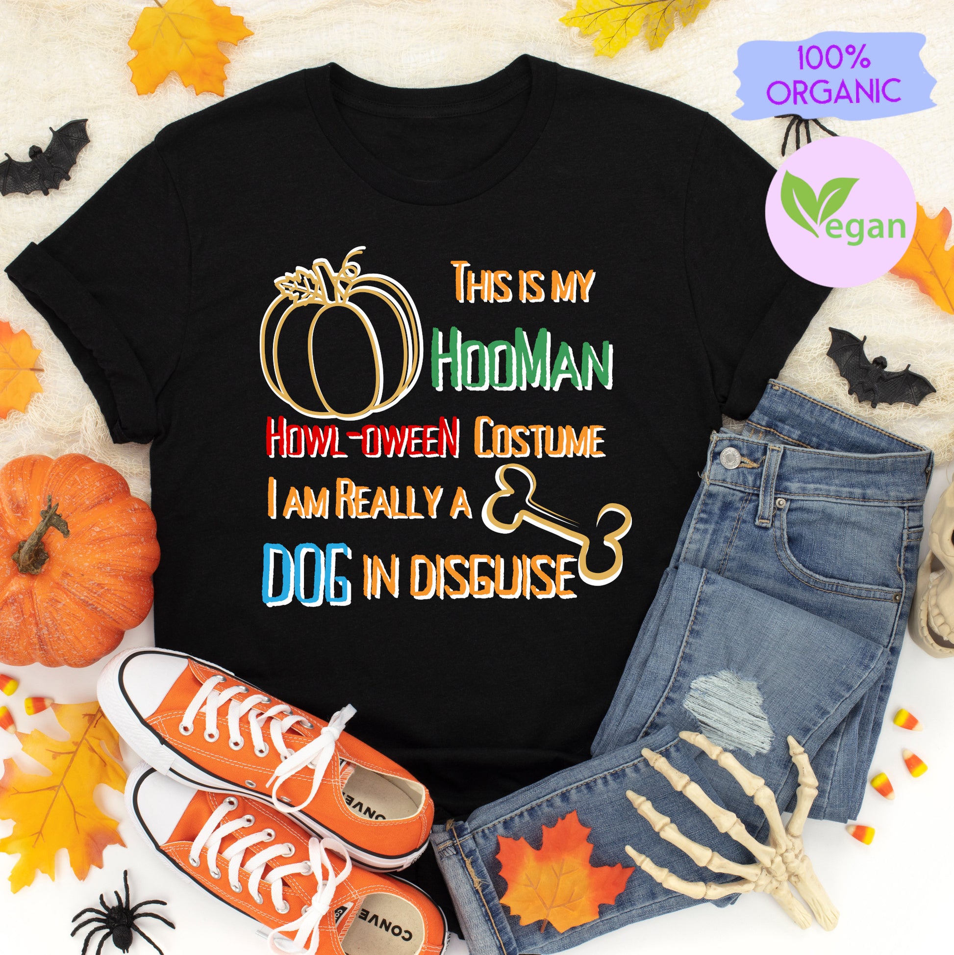 Halloween Costume Tshirt Autumn Pumpkin Shirt Dog Lover Halloween T-shirt Trick Or Treat Gift black