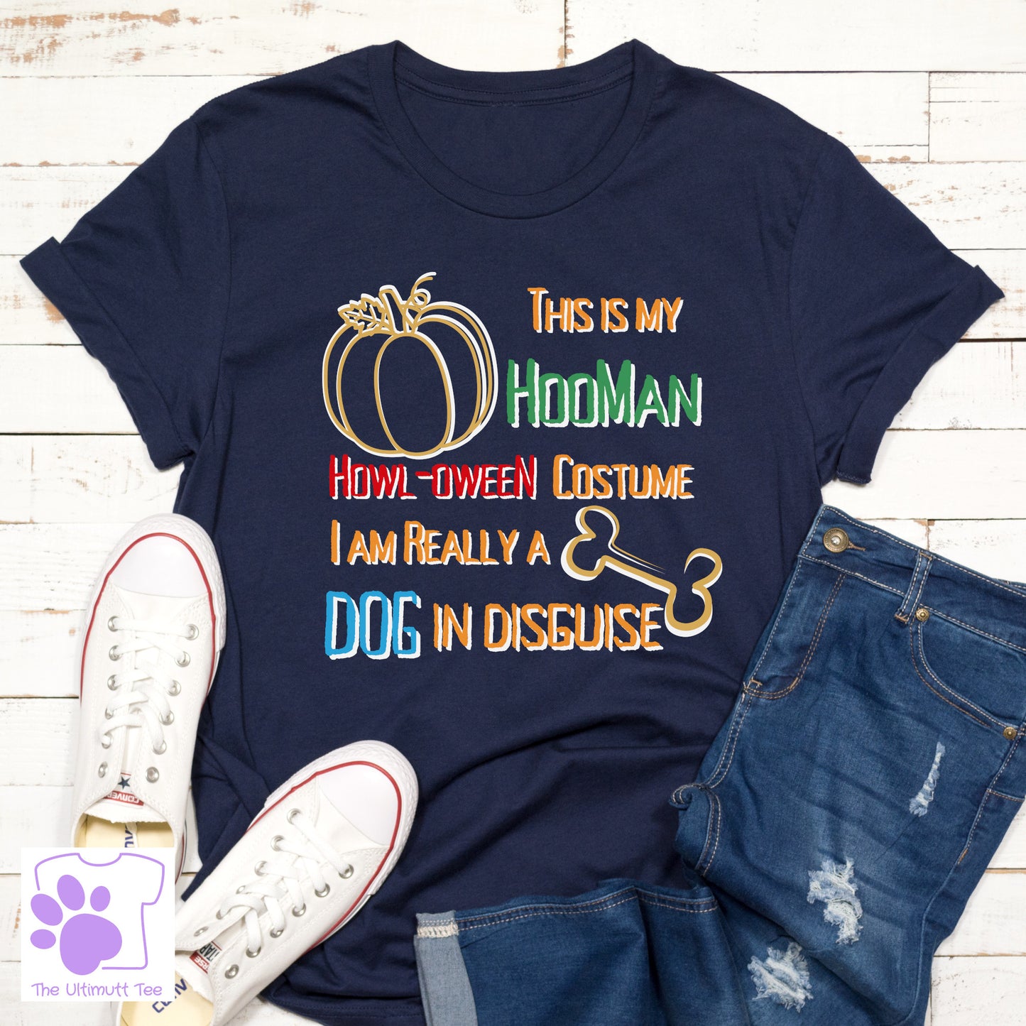 Halloween Costume Tshirt Autumn Pumpkin Shirt Dog Lover Halloween T-shirt Trick Or Treat Gift navy