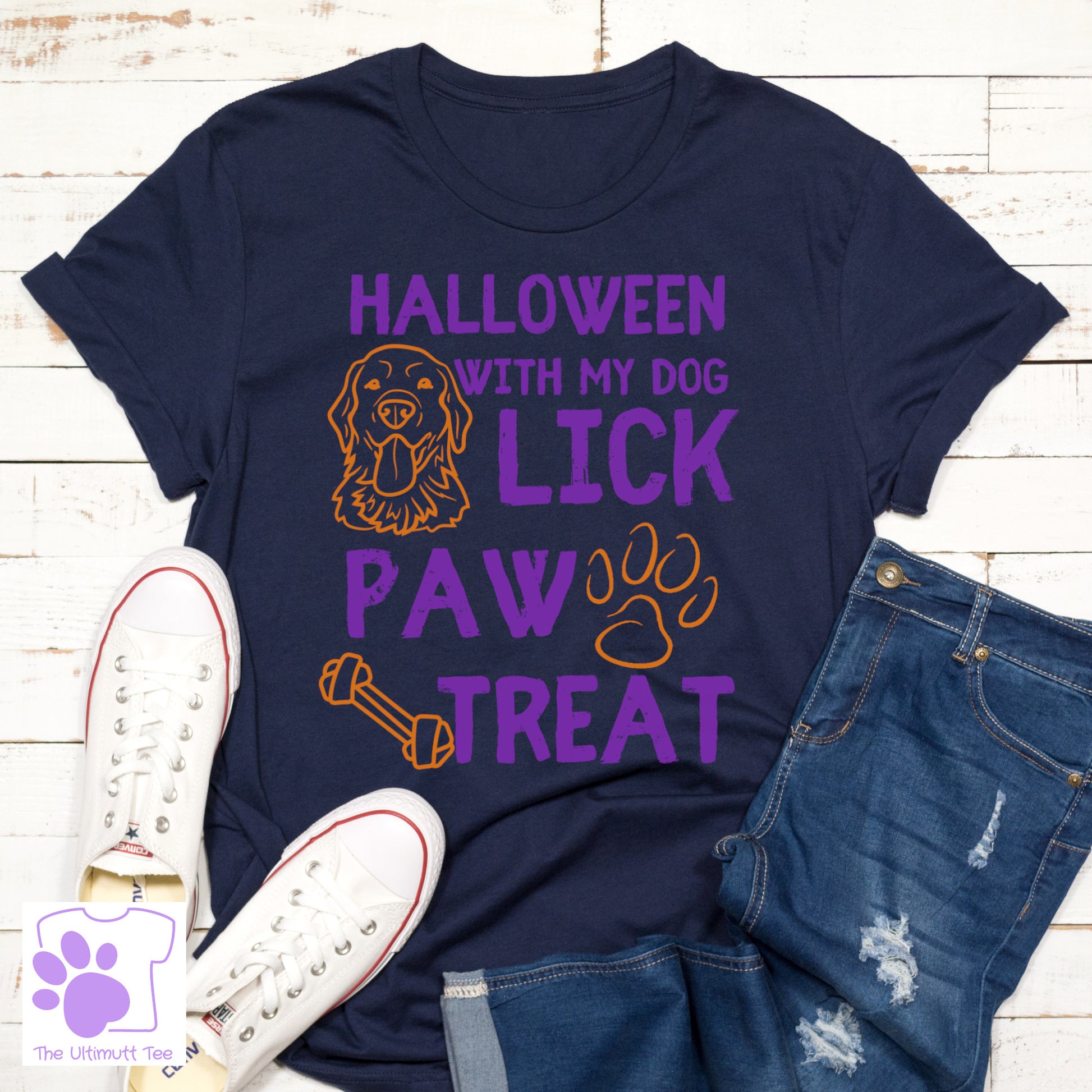 Trick Or Treat Dog Halloween Costume Dog Lover Vegan T shirt navy