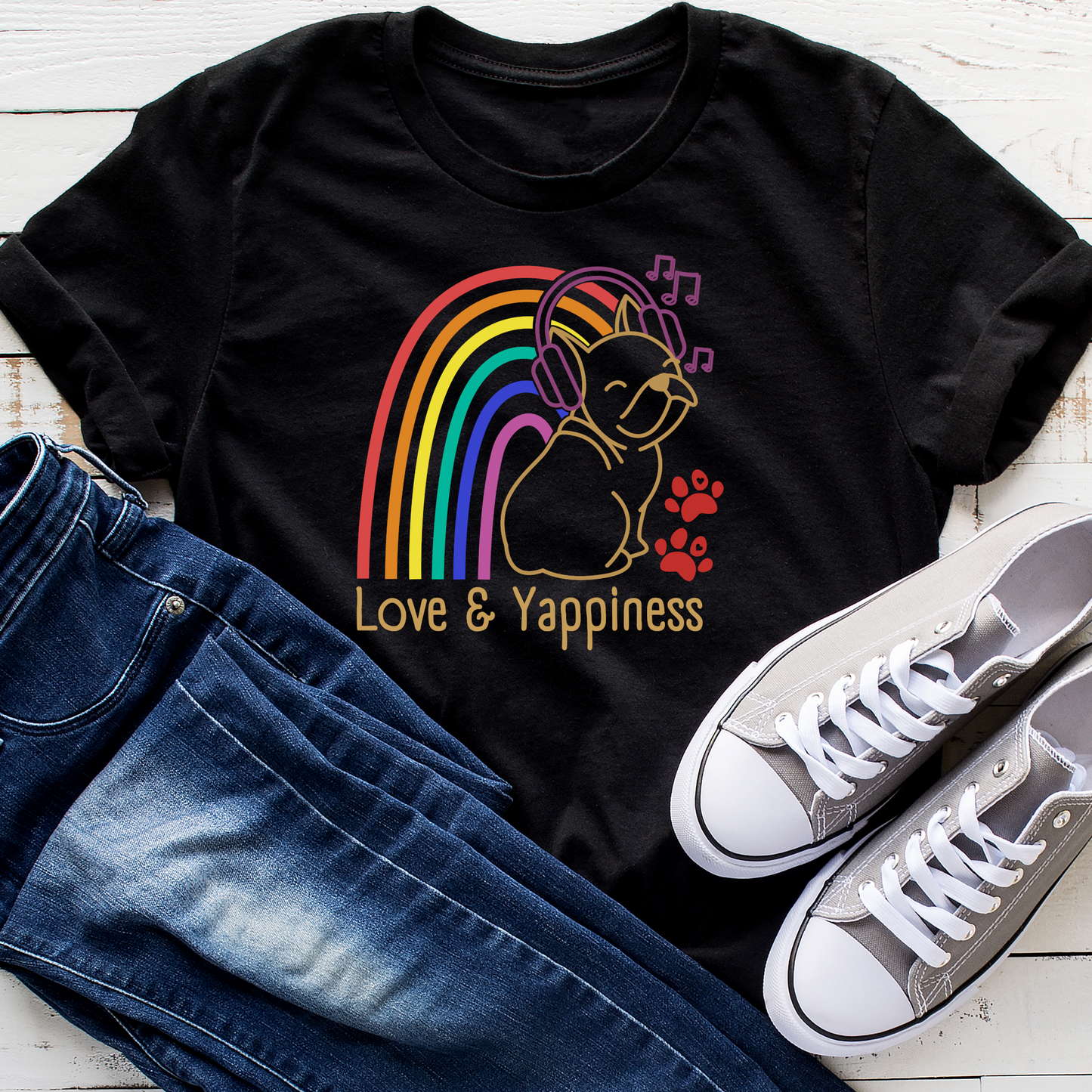 Love And Yappiness Rainbow Puppy Pride Dog Lover Vegan T-shirt