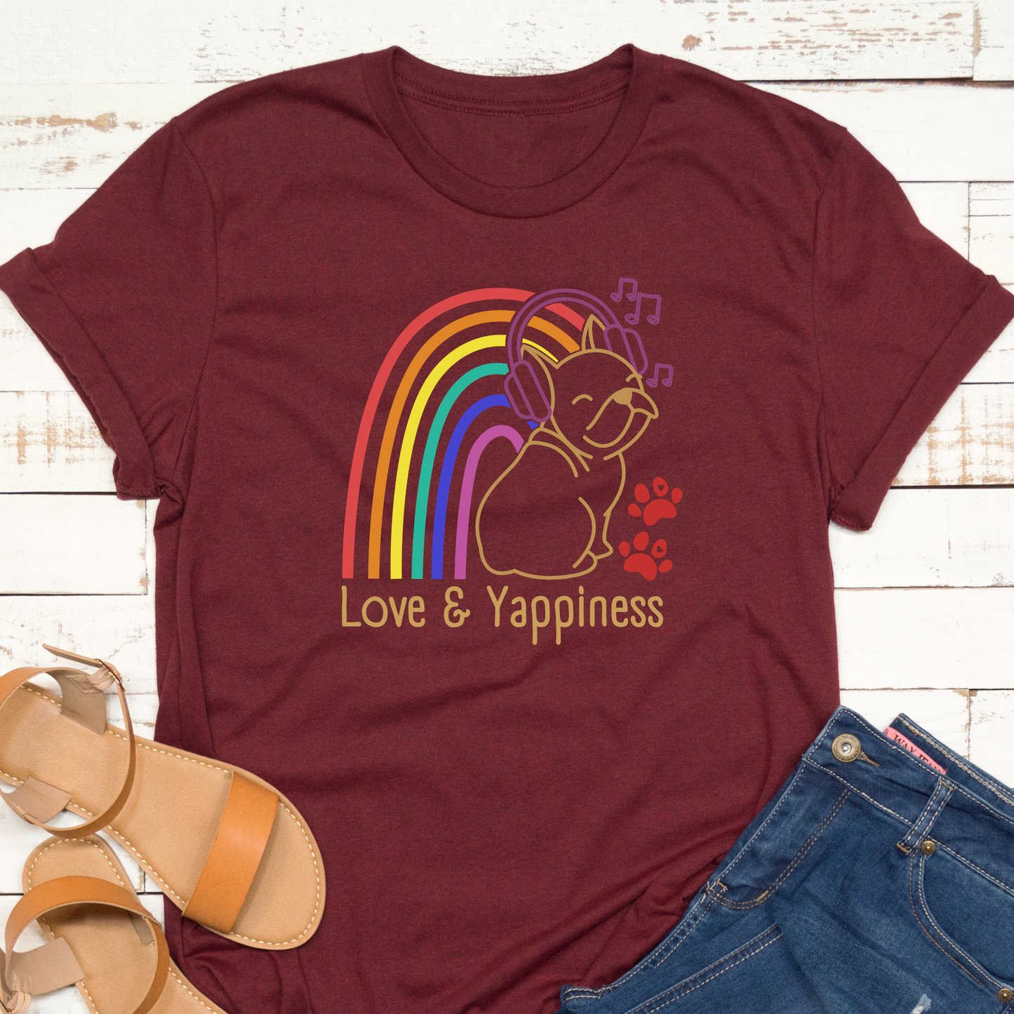 Love And Yappiness Rainbow Puppy Pride Dog Lover Vegan T-shirt