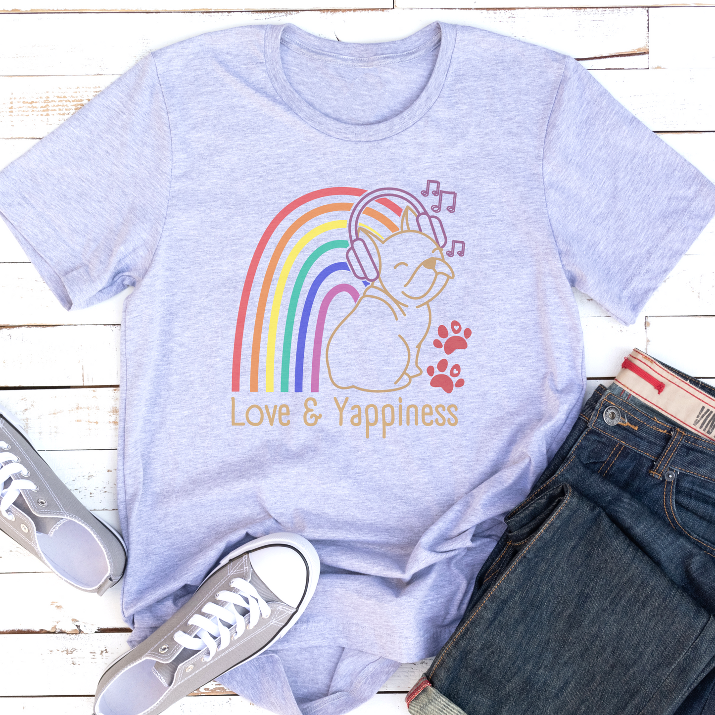 Love And Yappiness Rainbow Puppy Pride Dog Lover Vegan T-shirt