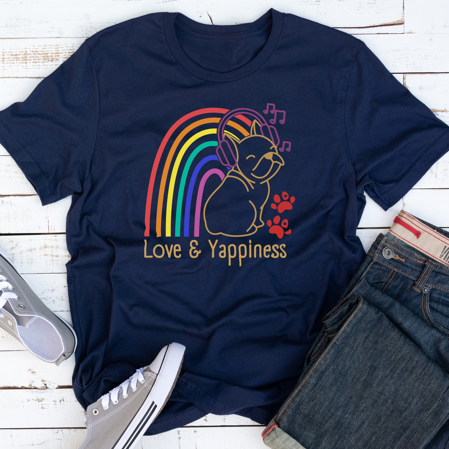 Love And Yappiness Rainbow Puppy Pride Dog Lover Vegan T-shirt