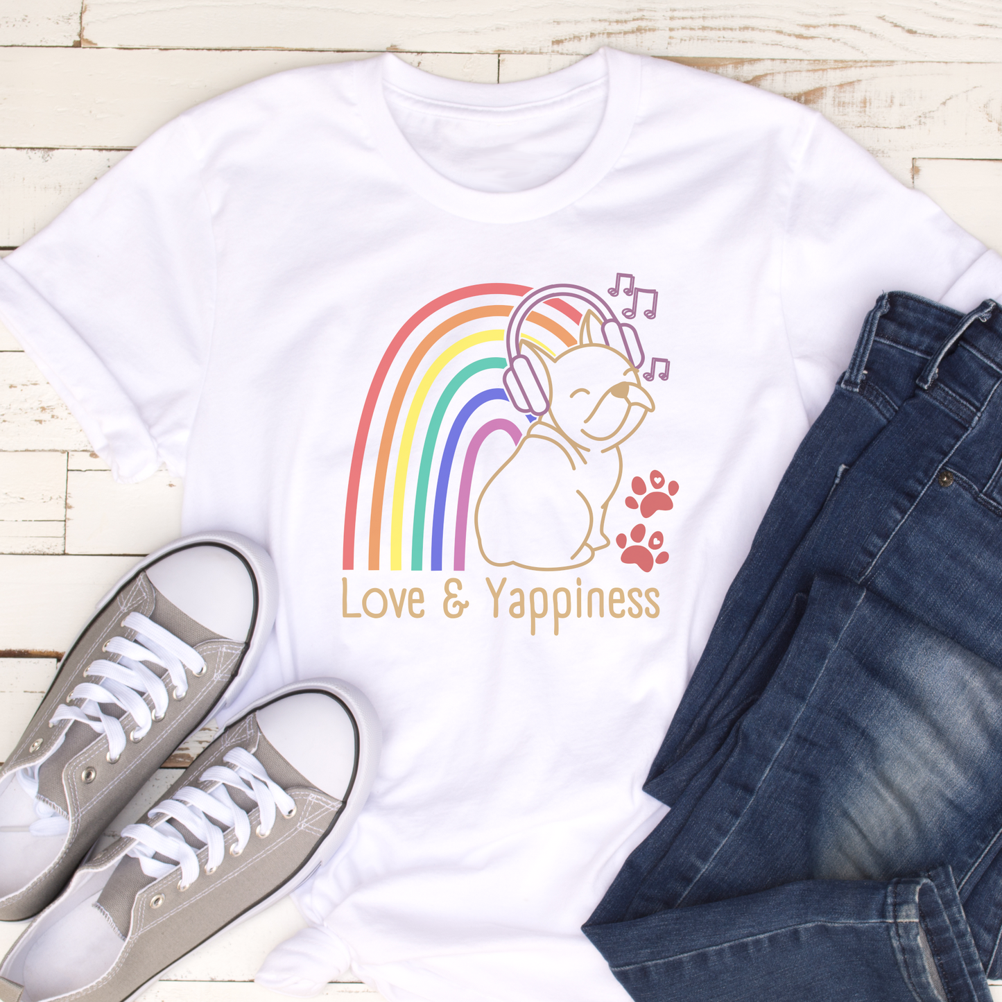 Love And Yappiness Rainbow Puppy Pride Dog Lover Vegan T-shirt