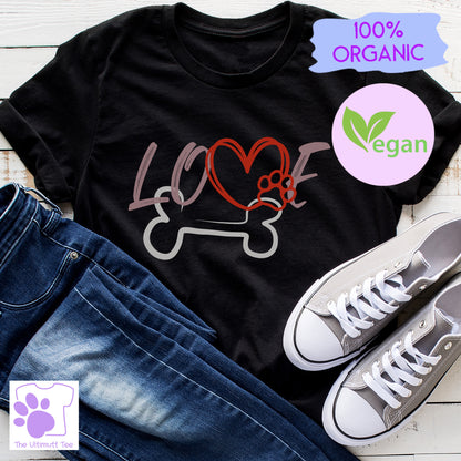 Love Dogs Paw Heart Bone Dog Lover Slogan Vegan T-shirt