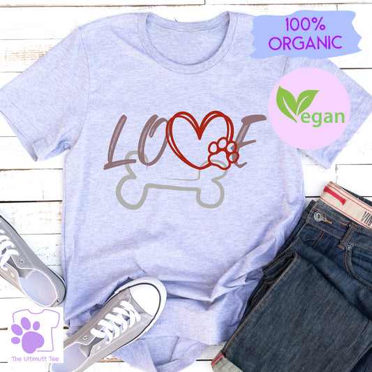 Love Dogs Paw Heart Bone Dog Lover Slogan Vegan T-shirt