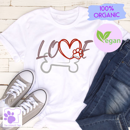 Love Dogs Paw Heart Bone Dog Lover Slogan Vegan T-shirt