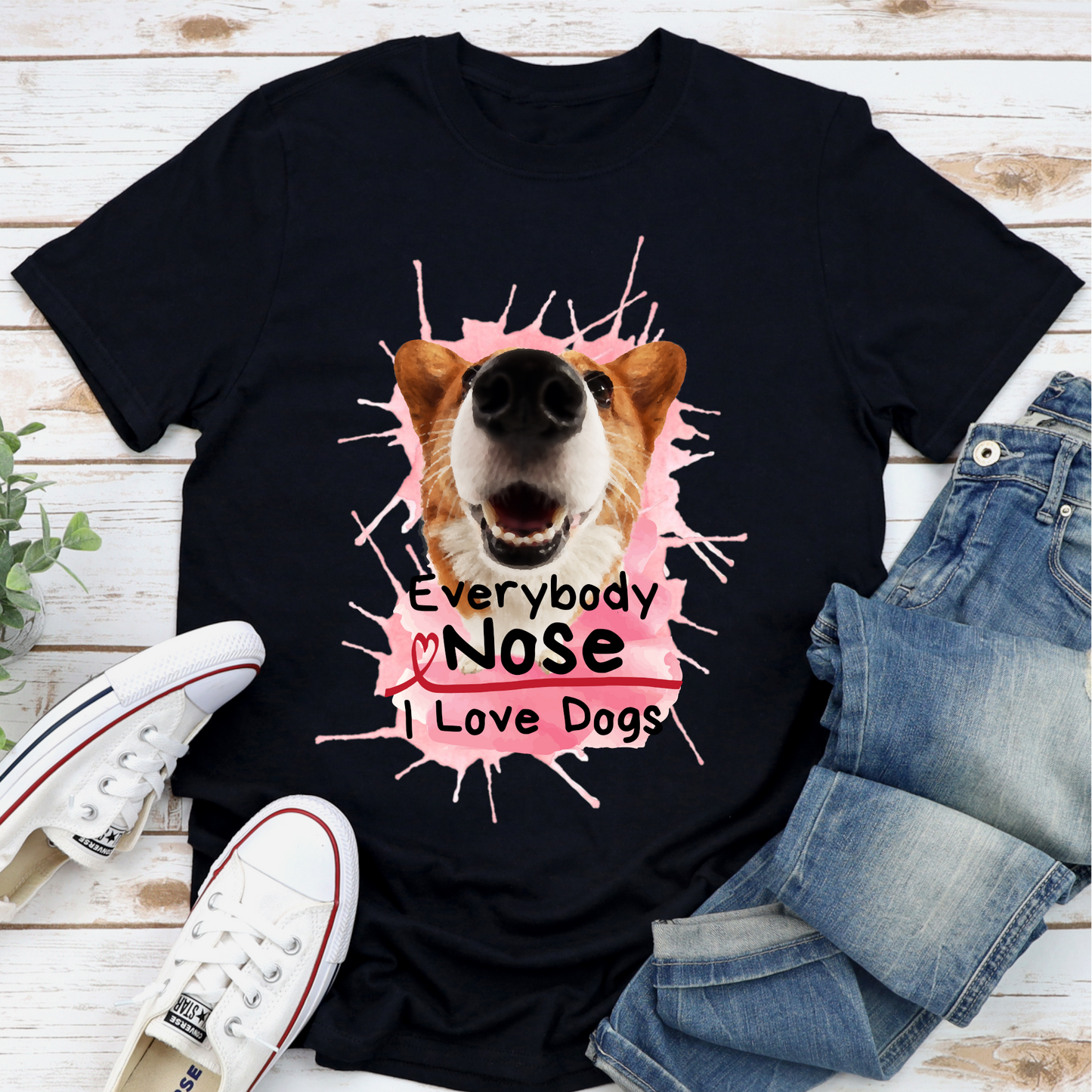 Everyone Nose I Love Dogs Corgi Dog Lover Slogan T-shirt