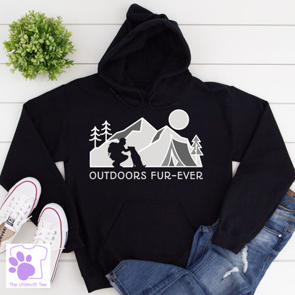 Outdoors Fur-Ever Camping Mountain Dog Lover Slogan Hoodie