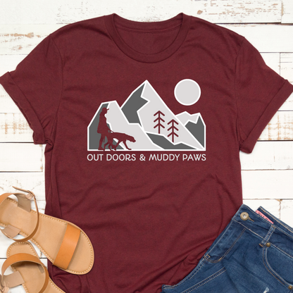 Outdoors And Muddy Paws Mountain Dog Walker Dog Lover Vegan T-shirt