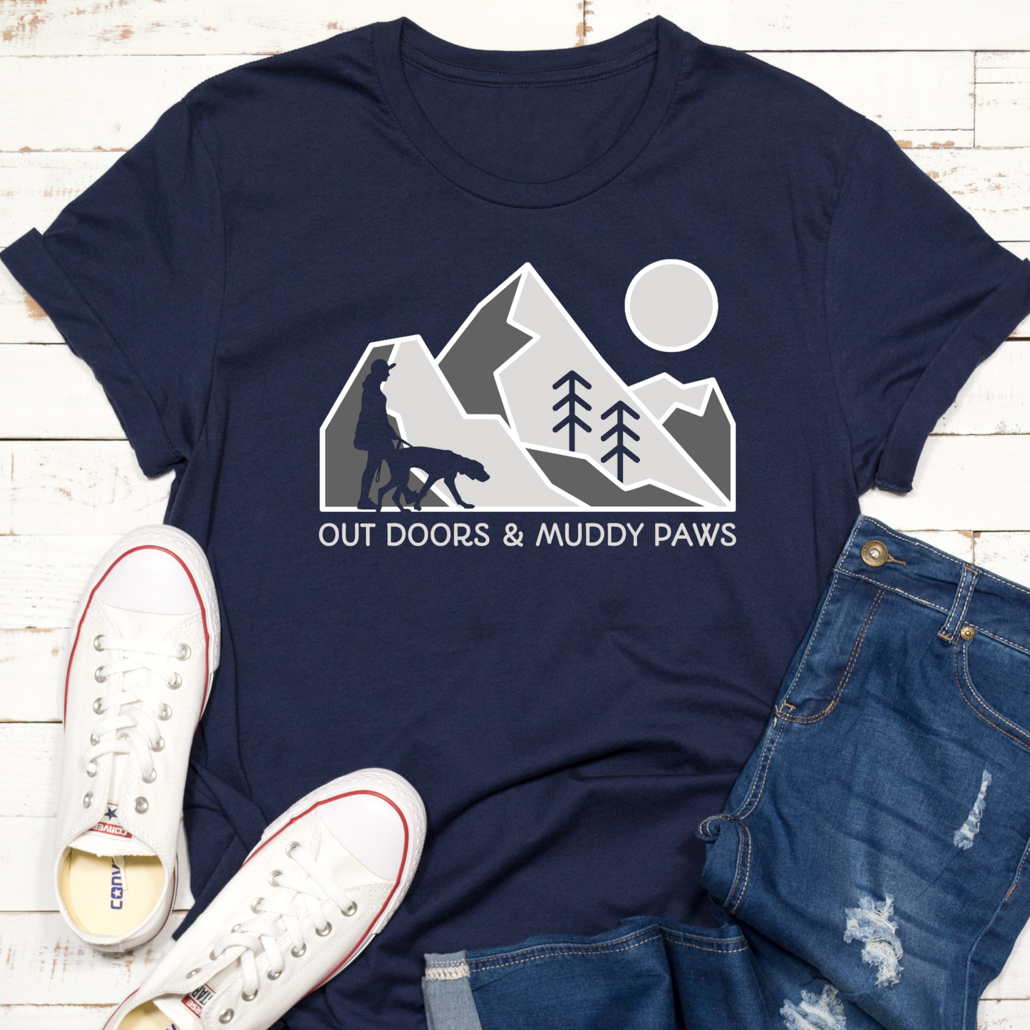 Outdoors And Muddy Paws Mountain Dog Walker Dog Lover Vegan T-shirt