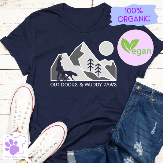 Outdoors And Muddy Paws Mountain Dog Walker Dog Lover Vegan T-shirt