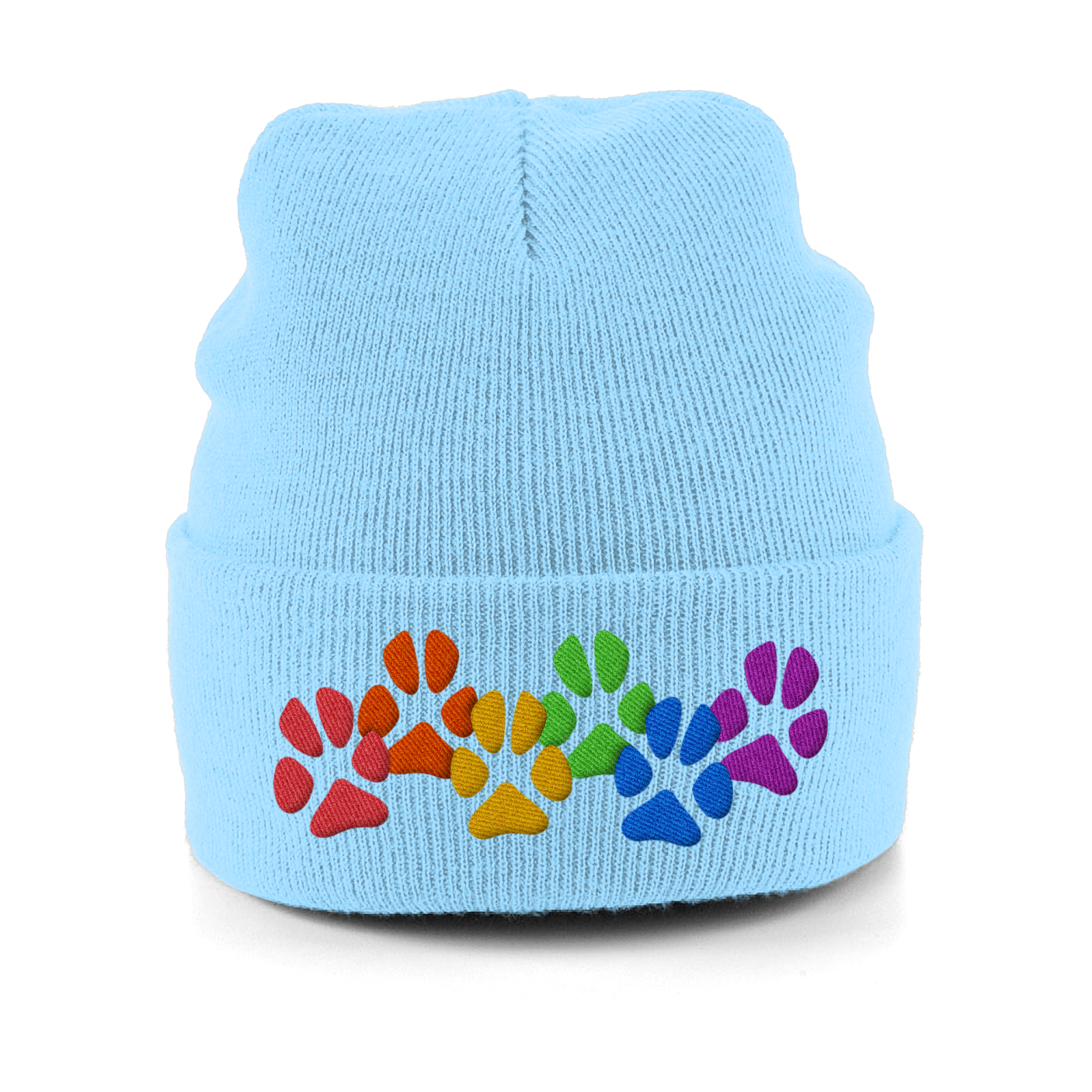 Rainbow Paw Prints Dog Lover Cuffed Beanie Hat