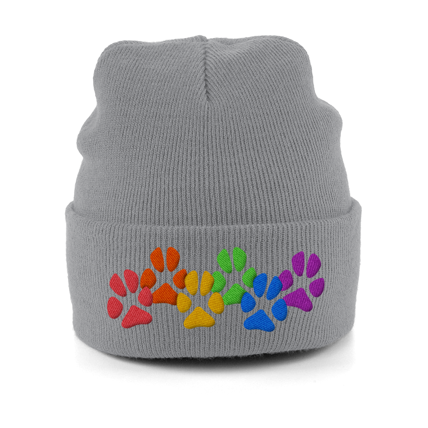 Rainbow Paw Prints Dog Lover Cuffed Beanie Hat