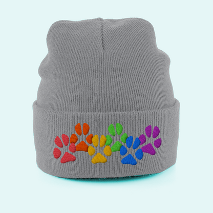 Rainbow Paw Prints Dog Lover Cuffed Beanie Hat