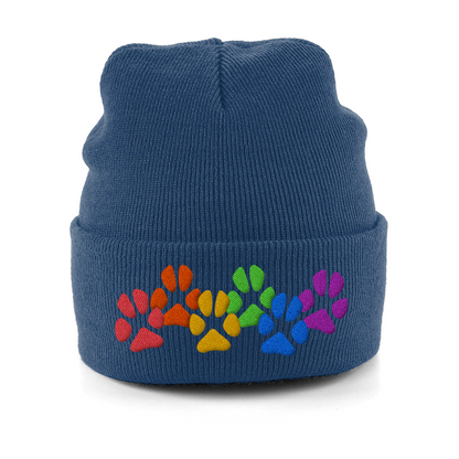 Rainbow Paw Prints Dog Lover Cuffed Beanie Hat