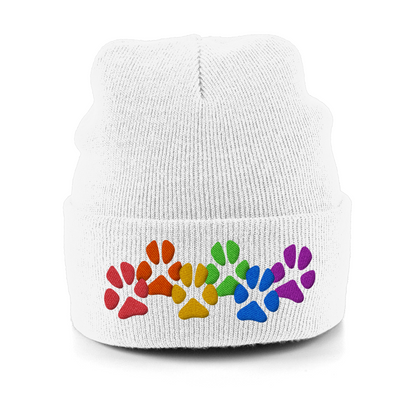 Rainbow Paw Prints Dog Lover Cuffed Beanie Hat