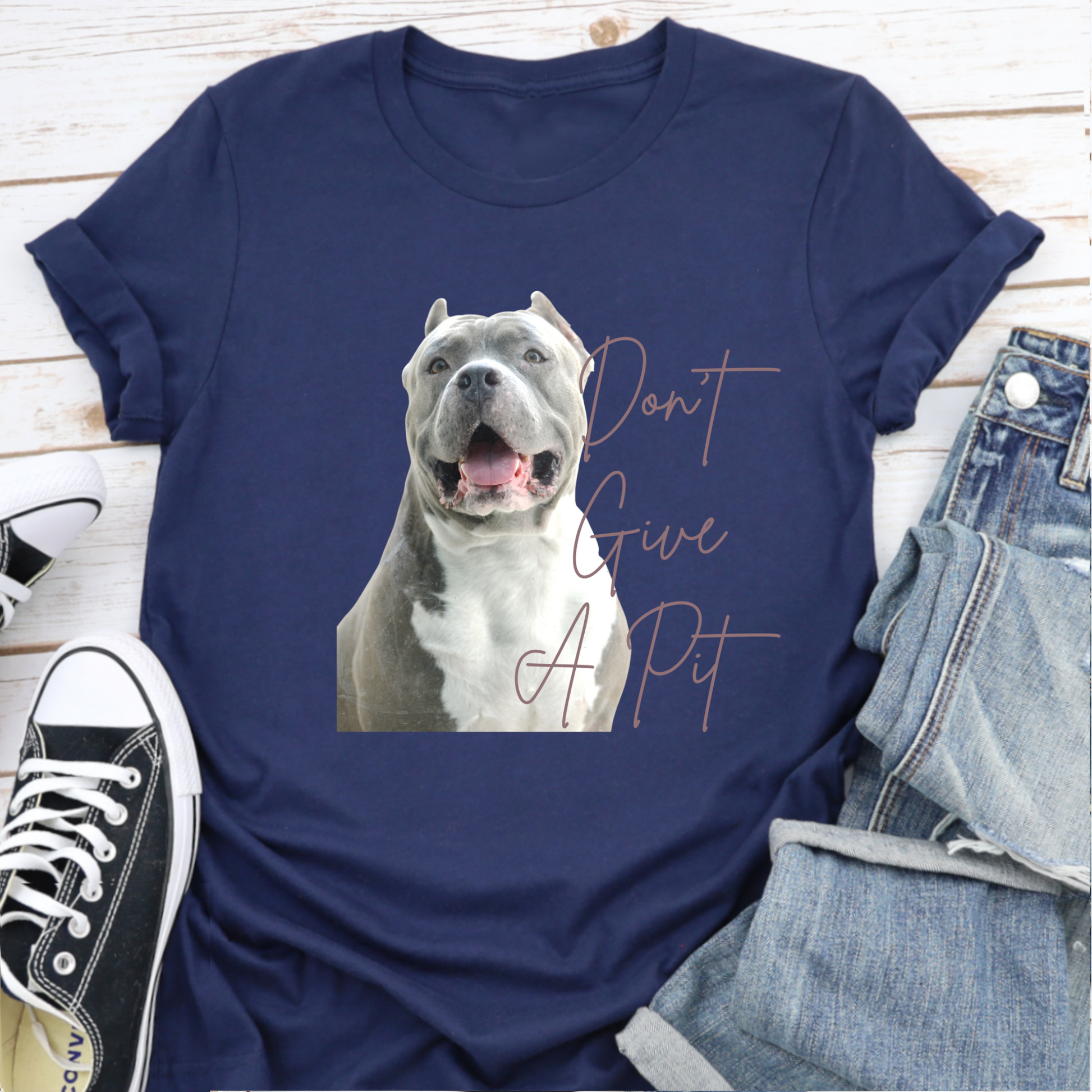 Pitbull Terrier Tshirt Dog Lover Gift Pitbull T shirt Don't Give A Pit bull Terrier Shirt navy